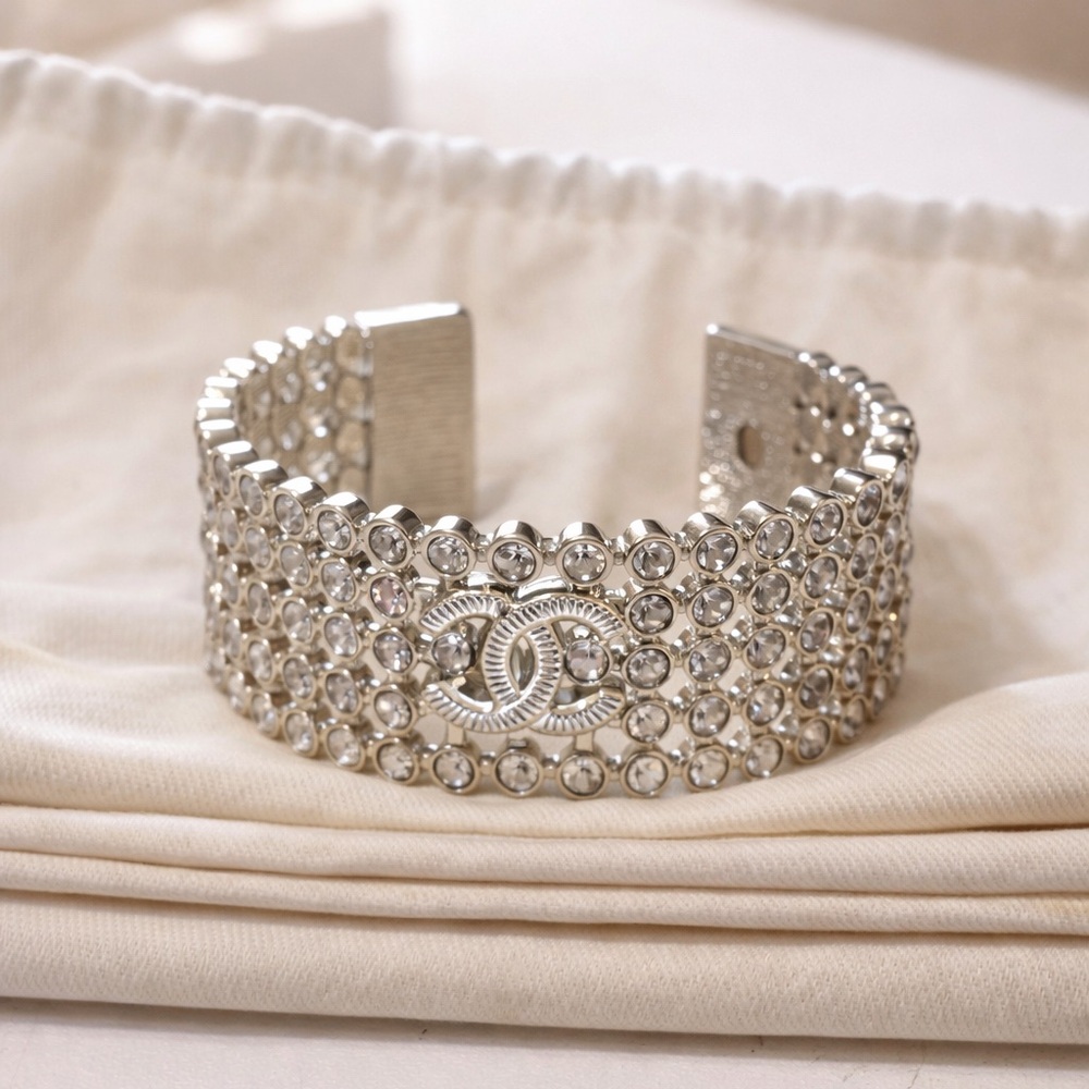 Cuff Silver Adjustable Silver Crystal Bracelet - image 1
